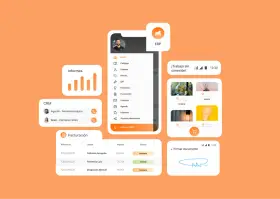 Interfaz de un programa para hacer presupuestos y facturas gratis, con módulos de informes, CRM y facturación.